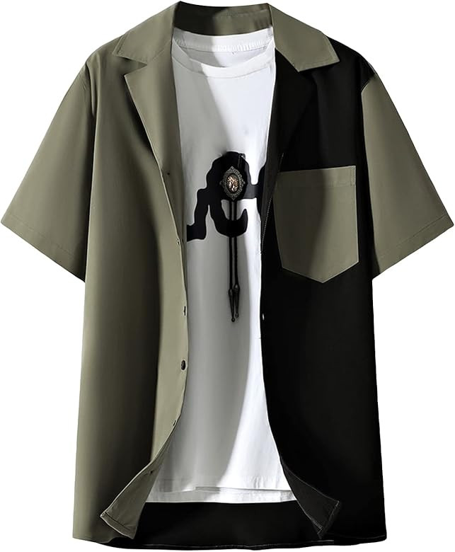 Floerns Men's Color Block Short Sleeve Collar Neck Button Down Shirt Top | Amazon (US)