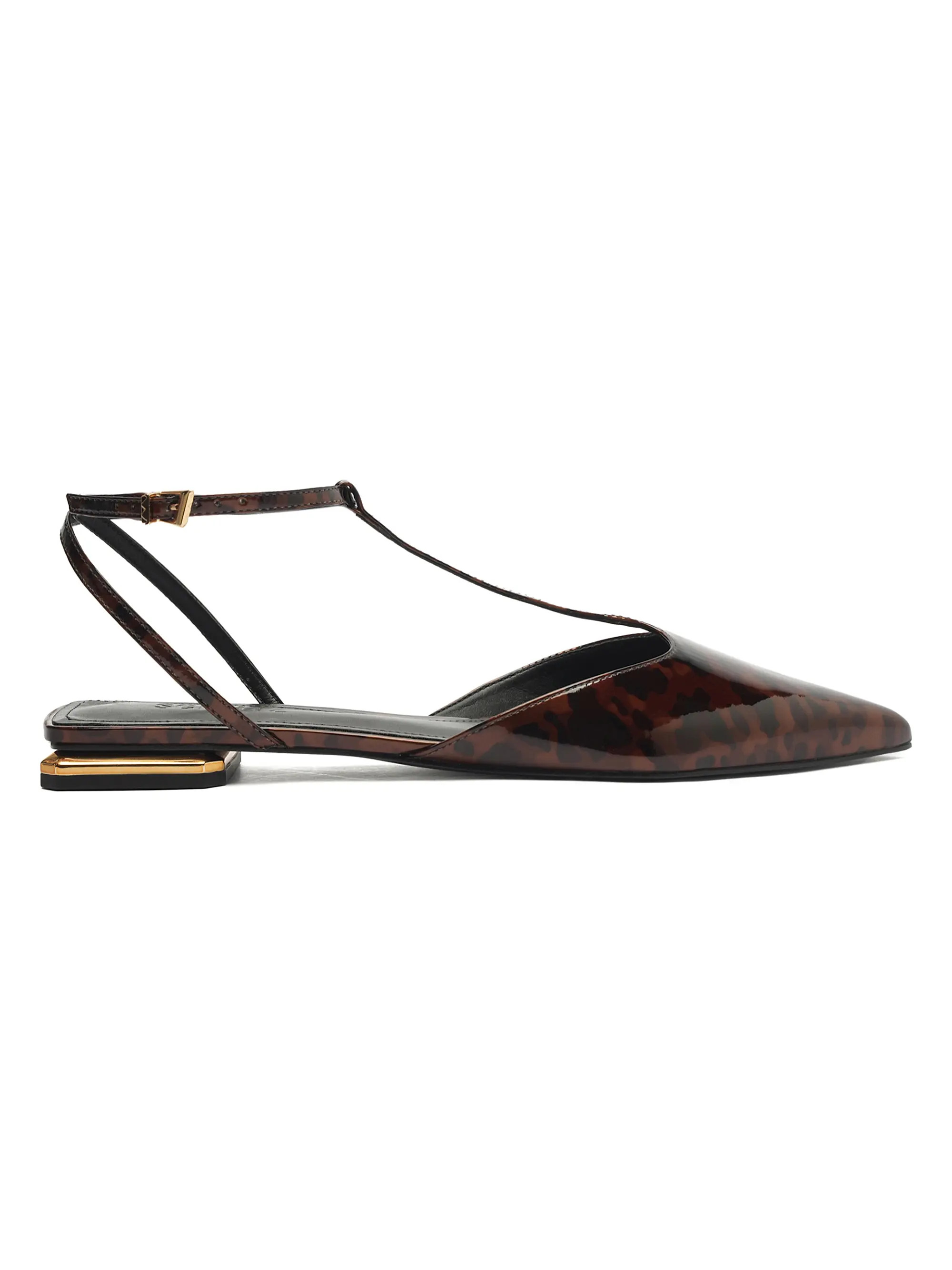 Allure Tortoiseshell Patent Leather T-Strap Flat Sandals | Saks Fifth Avenue