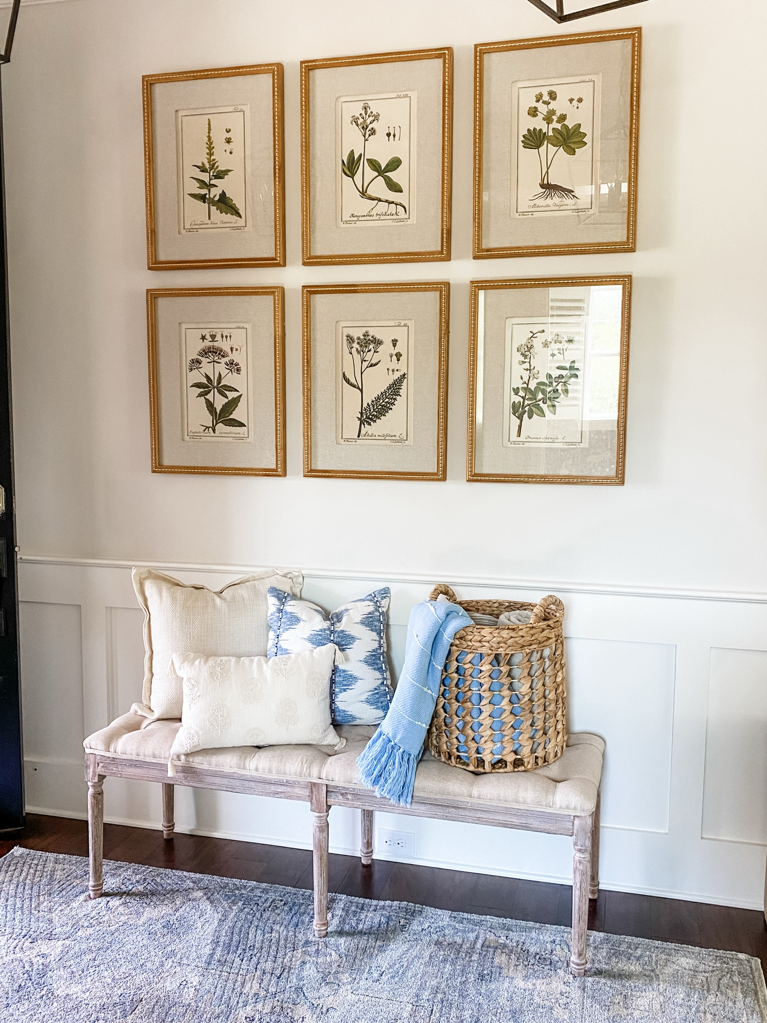 Entryway decor! Framed prints, tufted bench, throw pillows and throw blanket

#LTKHome