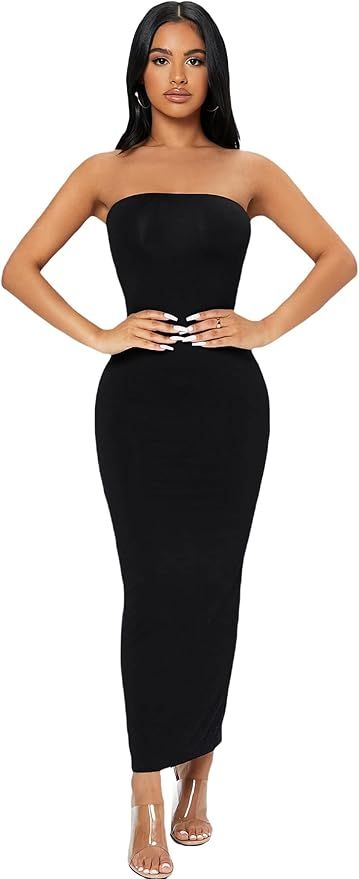 Floerns Women's Sleeveless Tube Top Sexy Strapless Bodycon Maxi Club Dress | Amazon (US)