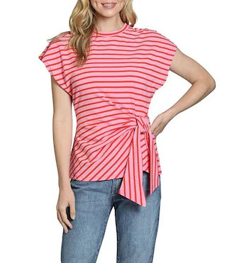 APNY Knit Striped Crew Neck Short Sleeve Cinched Waist Tee | Dillard's | Dillard's
