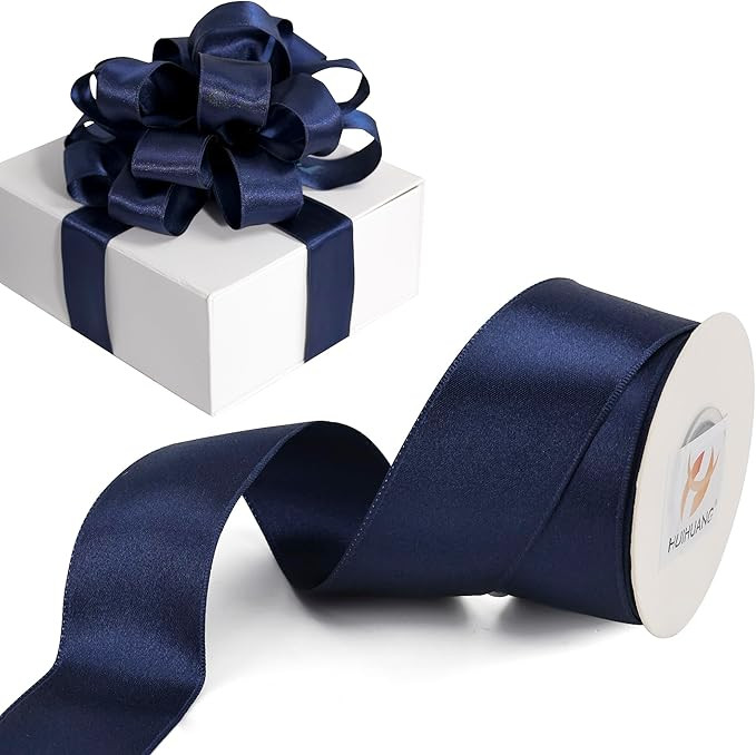 HUIHUANG Navy Blue Satin Wired Ribbon 1-1/2 inch Navy Double-Faced Satin Wire Edge Ribbon for Bow... | Amazon (US)