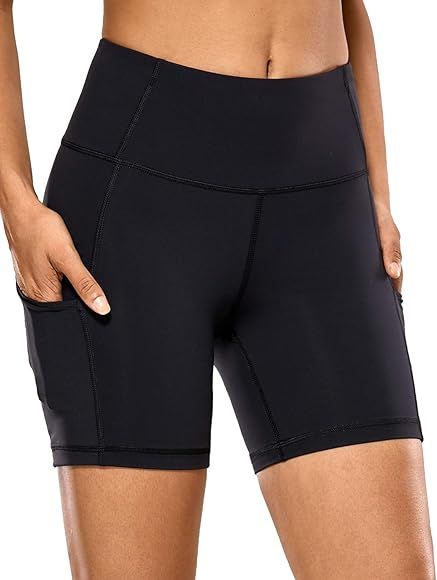 High Waisted Gym Biker Workout Shorts for Women Side Pockets Luxury Naked Feeling -6 inches | Amazon (US)
