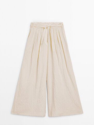 Wide-leg satin trousers with pleats - Limited Edition | Massimo Dutti (US)