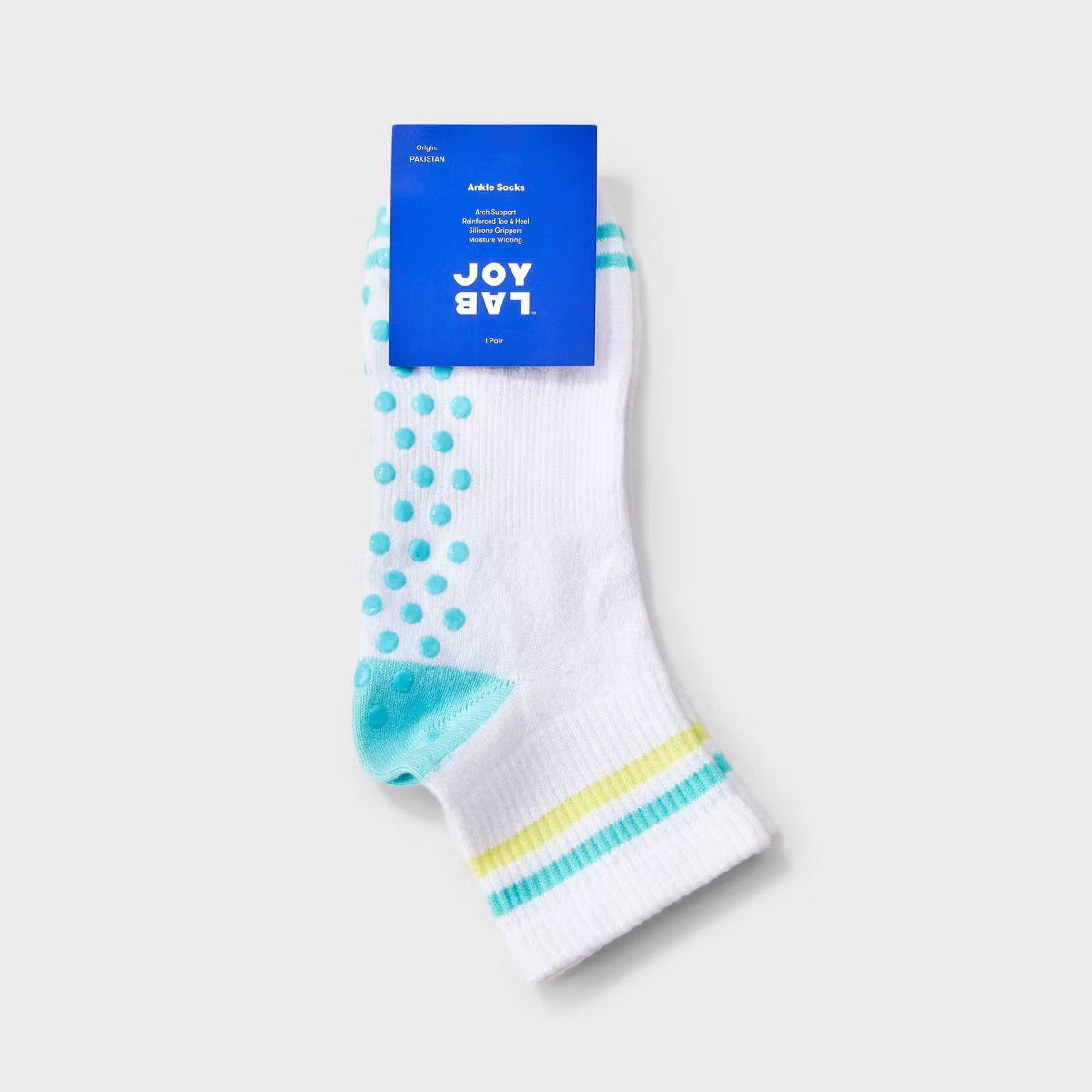 Women's Striped Pilates Ankle Grip Socks - JoyLab™ Blue/Yellow 4-10 | Target
