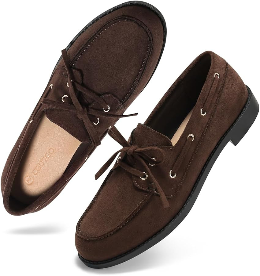 Coutgo Loafers for Women Slip On Flats Lace Up Closed Toe Boat Shoes | Amazon (US)