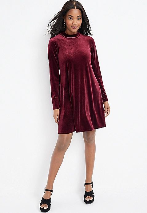 Velvet Mock Neck Swing Dress | Maurices