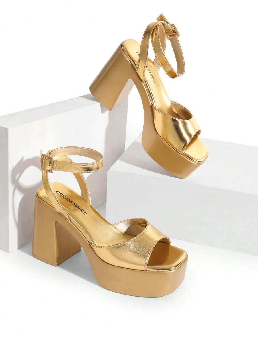 LocalWomen Fashion Chunky Platform High Heeled Sandals Open Toe Buckle Decor Ankle Strap Heeled S... | SHEIN