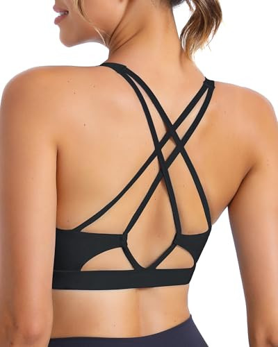 SONGSKY Sports Bras for Women High Impact, Strappy Running Black Sports Bras Workout Tops with Removable Cups（2969 Black XXL | Amazon (US)