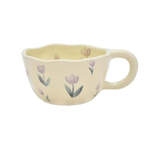 Cute Mug Creative Flower Cup Aesthetic Mugs Floral Ceramic Coffee Mug for Office and Home Funny Novelty Gift for Valentine's Day, Christmas, Mother's Day, Birthday for Girls Mom Women (Purple Tulip) | Amazon (US)