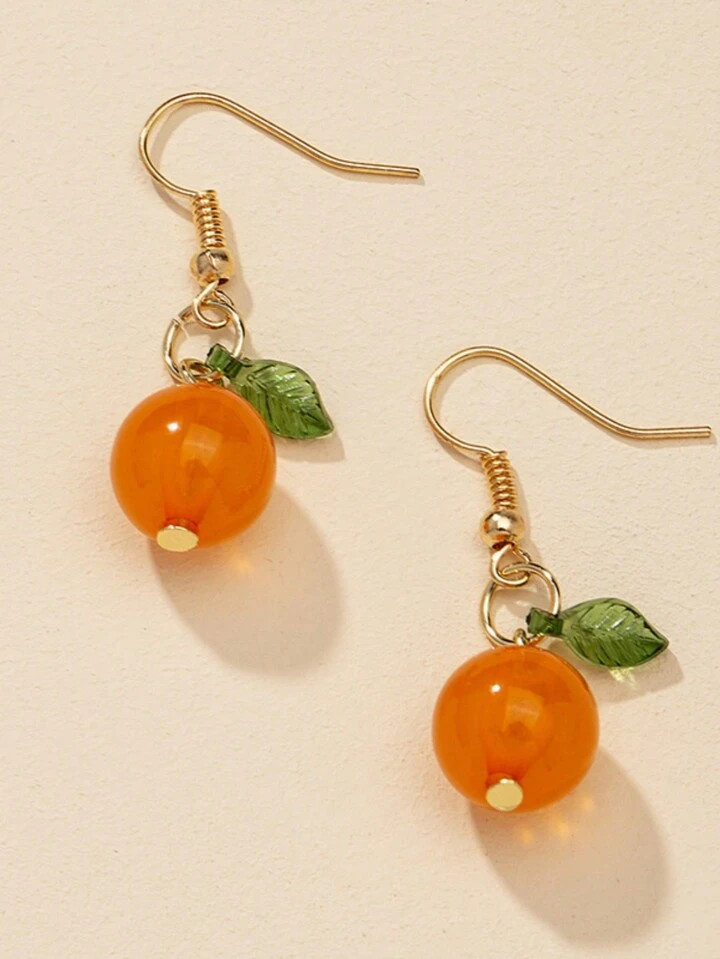 1 Pair Creative Cartoon Orange And Kiwifruit Pendant Earrings, Unique Design Suitable For Girls, ... | SHEIN