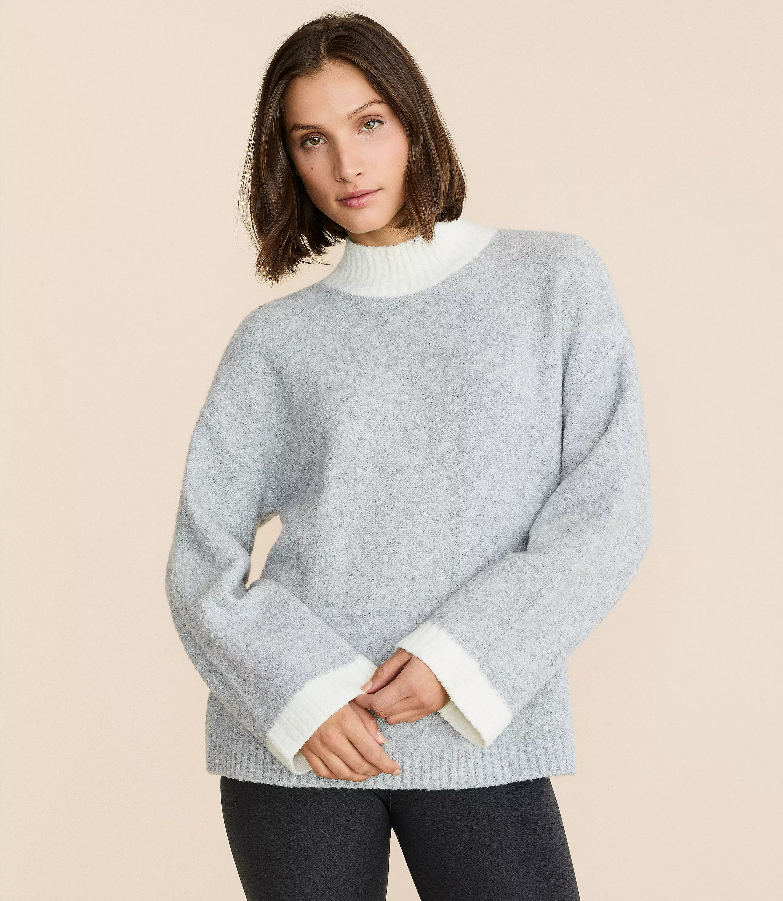 Lou & Grey Colorblock Boucle Mock Neck Sweater | LOFT
