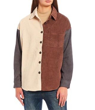 Blu Pepper Colorblock Corduroy Button Up Shacket | Dillard's | Dillard's