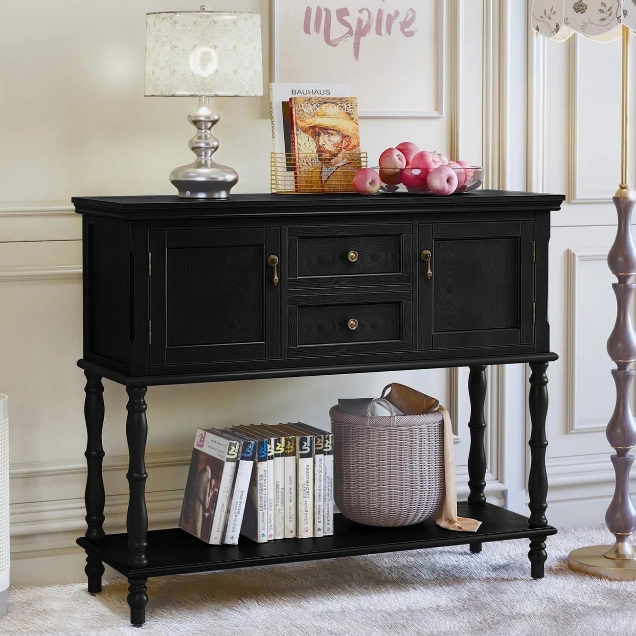 HLR 42" Farmhouse Modern Console Table, Entryway Table with Storage Shelf for Living Room, Black | Walmart (US)