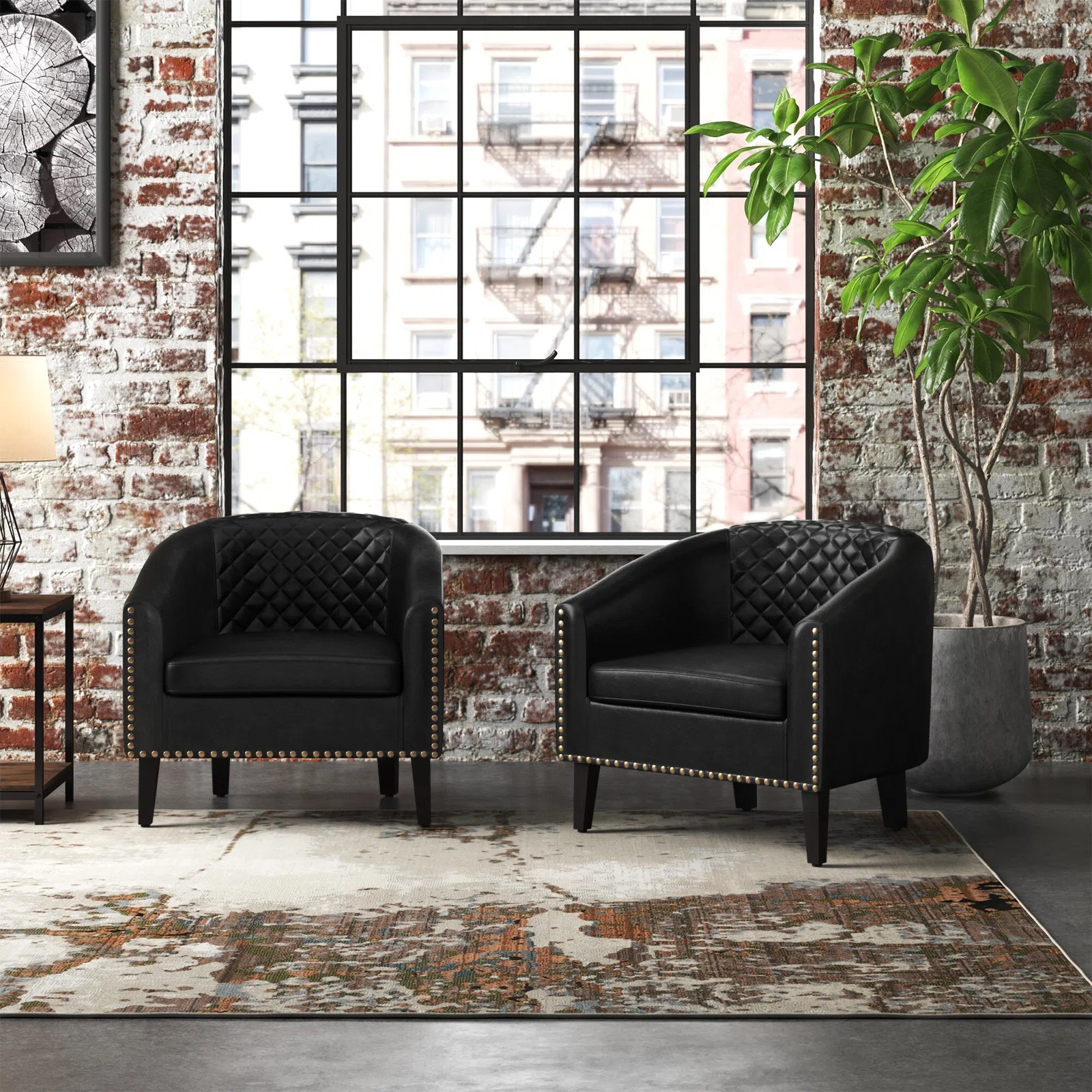 Boney 2- Piece 29" Wide Tufted Faux Leather Barrel Club Chair | Wayfair North America