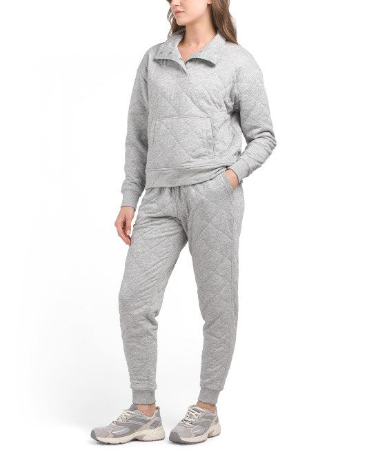 Big Diamond Quilted Half Zip Sweater And Joggers With Pockets Set | TJ Maxx