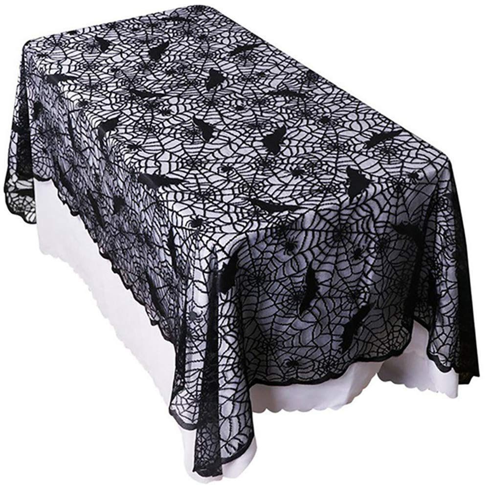 Rectangular Halloween Tablecloth, Halloween Bat Spider Web Tablecloth Decor, Black Lace Tableclot... | Amazon (US)
