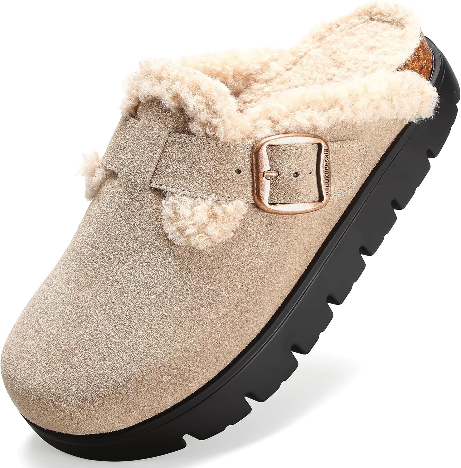 Women Shearling Platform Clogs Suede Mule Buckle Garden Shoes | Amazon (US)