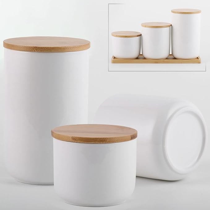 hjn Ceramic Food Storage Jars with Airtight Lids -Storage jars set of 3, Coffee Container with wo... | Amazon (US)