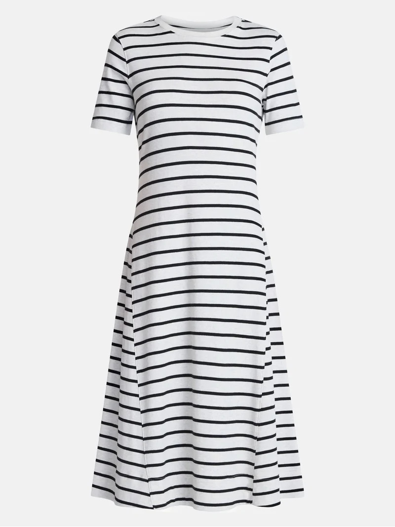 Time and Tru Women's and Women's Plus Seamed Cotton Midi Dress, Sizes XS-4X | Walmart (US)