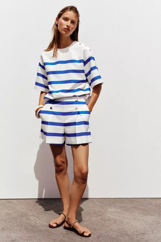 STRIPED BELTED CULOTTES | Zara US