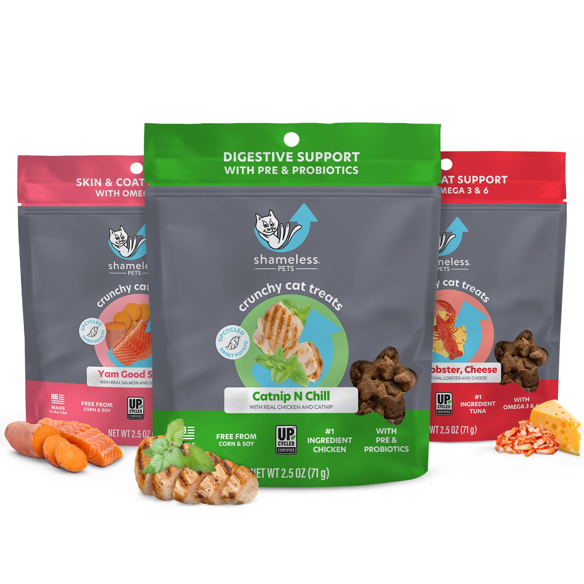 Shameless Pets Crunchy Cat Treats - Kitty Treats for Cats with Digestive Support, Natural Ingredients Kitten Treats with Real Ingredients, Healthy Flavored Feline Snacks - Variety Pack, 3-Pk | Amazon (US)