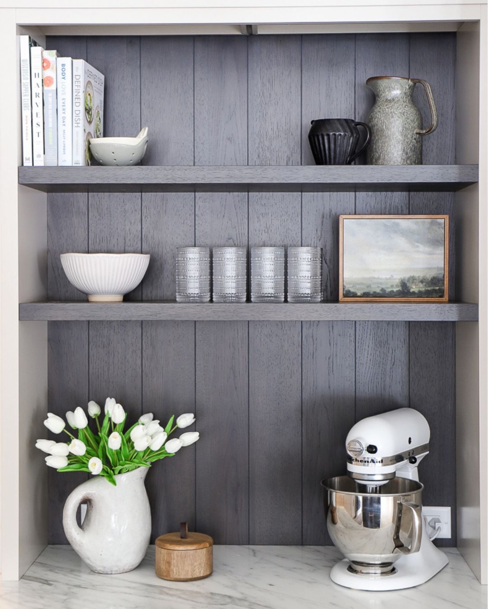 Kitchen shelf styling, amazon finds, faux florals, artwork, glassware, bowls, fruit bowl, pitcher, kitchen aid, baking station, kitchen finds

#LTKhome #LTKkids #LTKstyletip