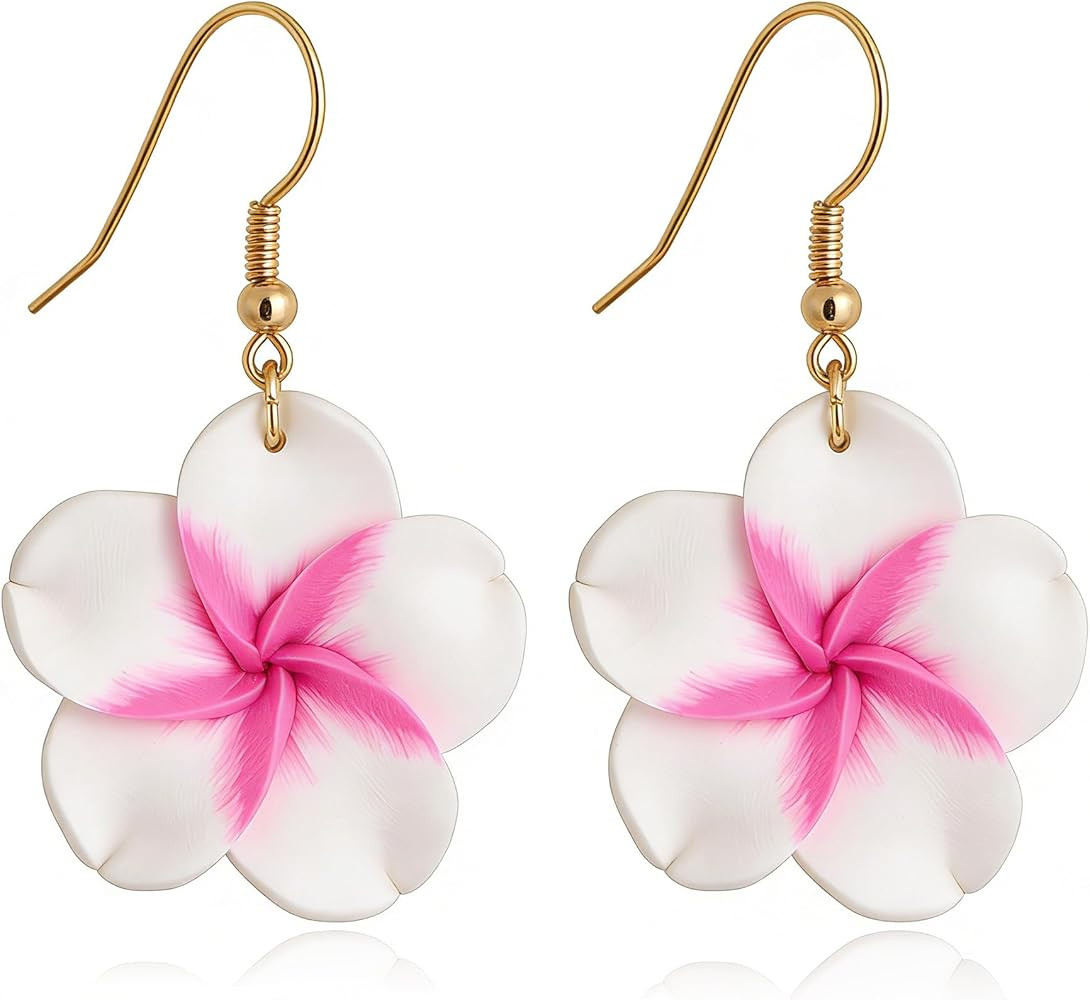 Pink Flower Earrings for Women Boho Floral Dangle Earrings Hibiscus Petal Drop Earring Luau Beach... | Amazon (US)