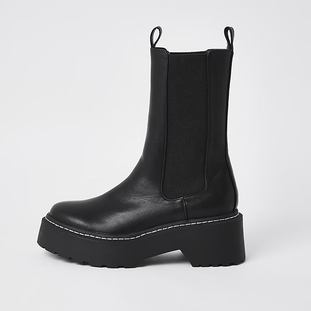 Black faux leather chunky boots | River Island (UK & IE)
