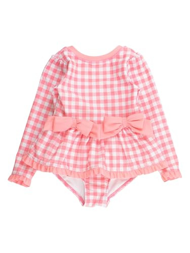 RuffleButts Girls UPF50+ Long Sleeve One Piece Bow Peplum Rash Guard Swimsuit | Amazon (US)