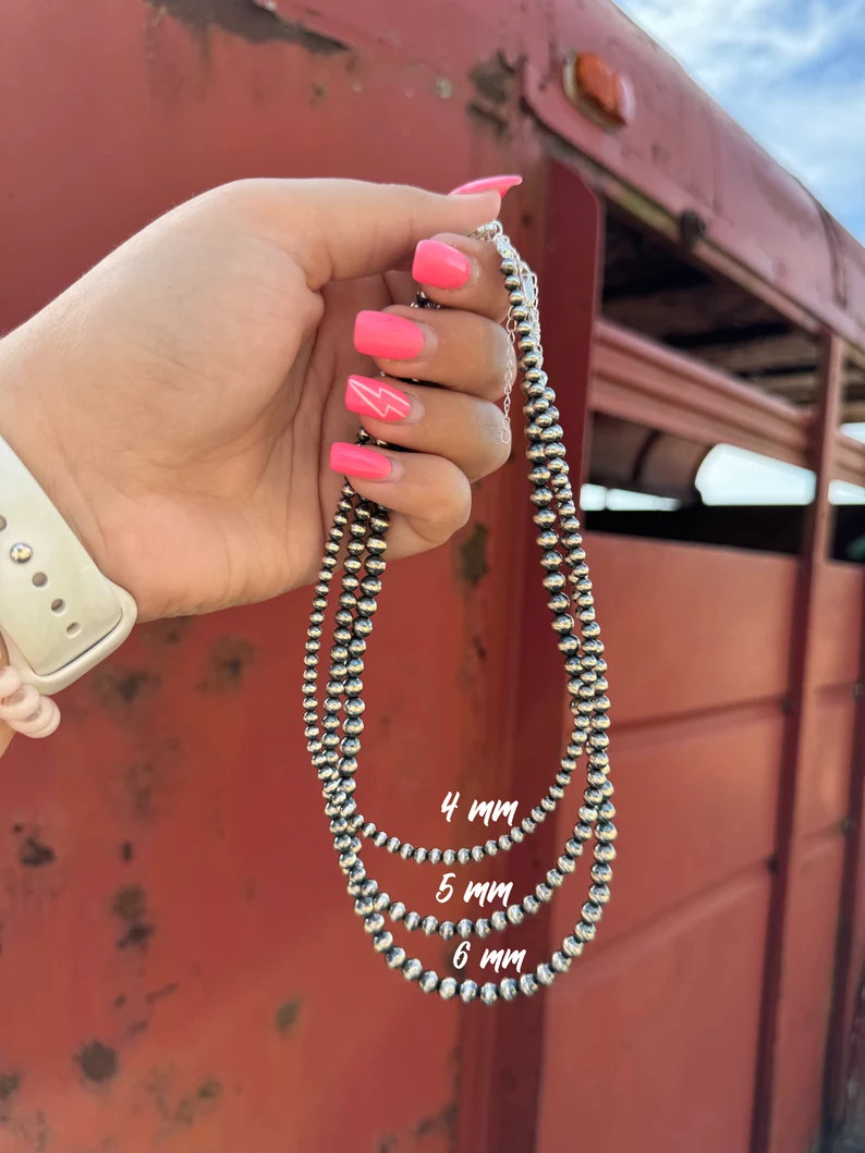 4mm/5mm/6mm Authentic Sterling Silver Navajo Pearl Necklace, Real Navajo Choker Necklace, Cute We... | Etsy (US)