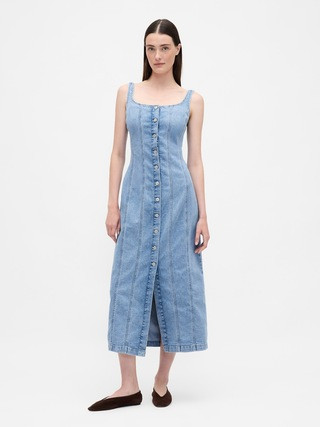 Denim Seamed Button-Front Maxi Dress | Gap (US)