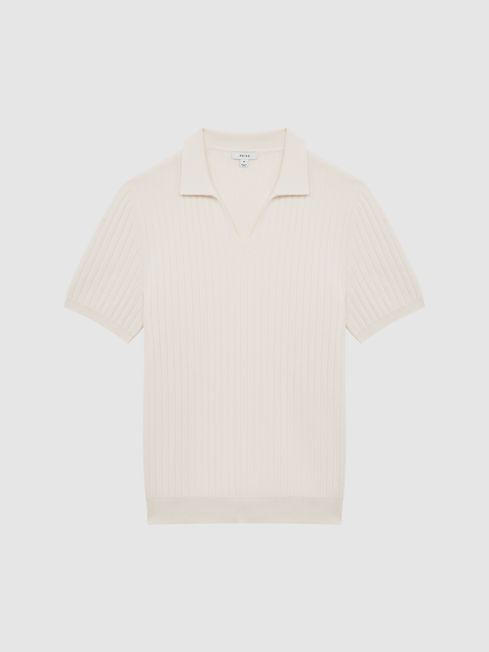 Reiss Ecru Felix Slim Fit Short Sleeve Open Collar Ribbed Polo Shirt | Reiss DE