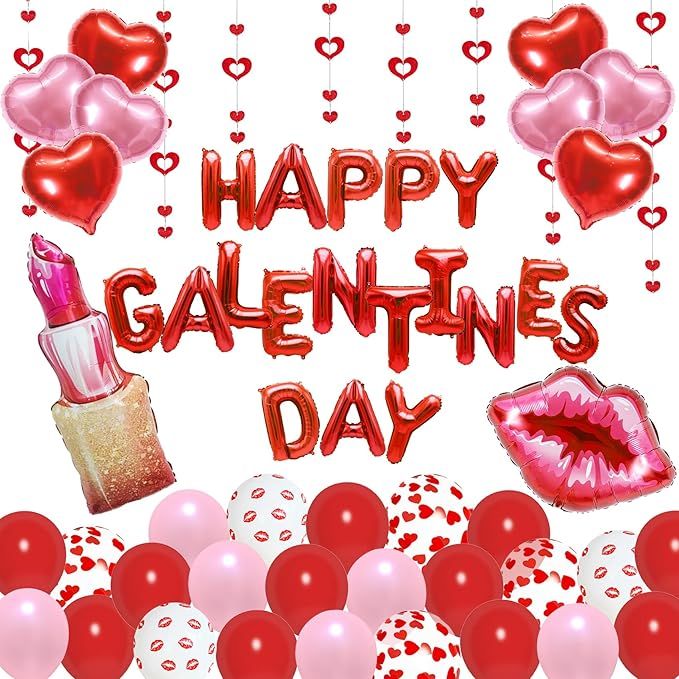 Amandir 105pcs Galentine's Day Decorations, 16''Letters Red Lips Lipstick Heart Shape ... | Amazon (US)
