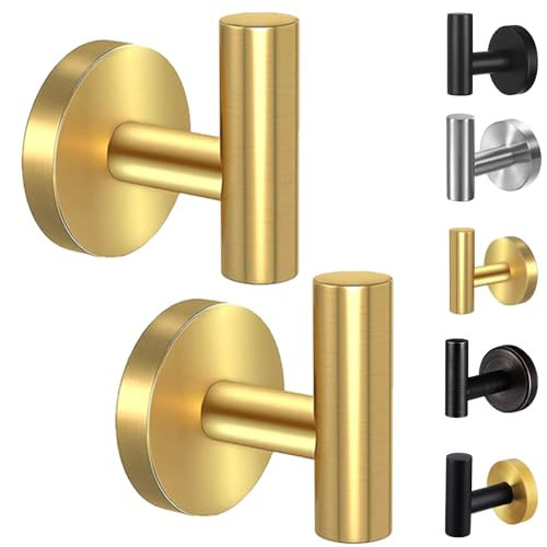 Kruodop Towel Hooks for Bathroom,2 Packs Wall Mount Towel Holder,Gold Matte Wall Robe Hook,Stainless Steel Heavy Duty Door Hanger Towel Hook for Kitchen, Bedroom,Hotel,Pool,Coats and Keys | Amazon (US)