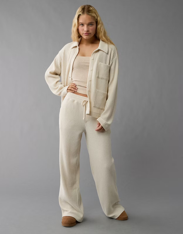 AE Fleece Waffle Button-Up Sweatshirt | American Eagle Outfitters (US & CA)