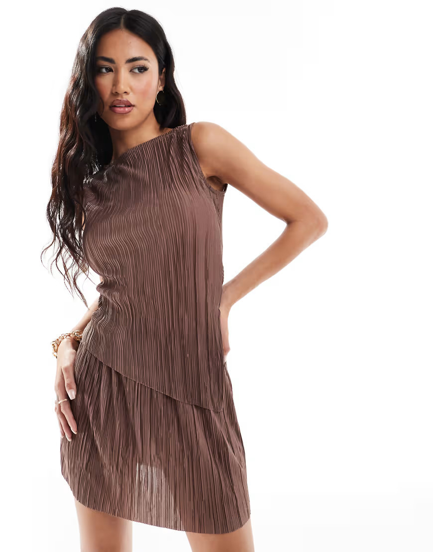 ASOS DESIGN mid rise mini plisse skirt in light brown - part of a set | ASOS (Global)