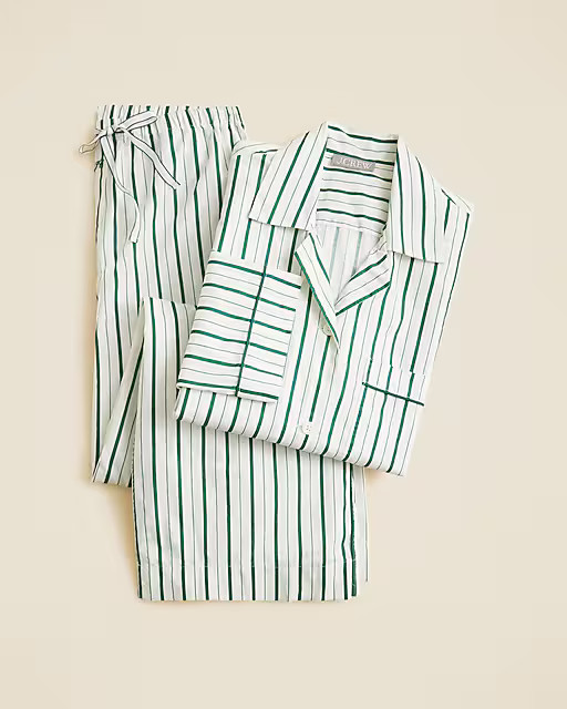 Cotton poplin long-sleeve pajama pant set in peppermint stripe | J. Crew US