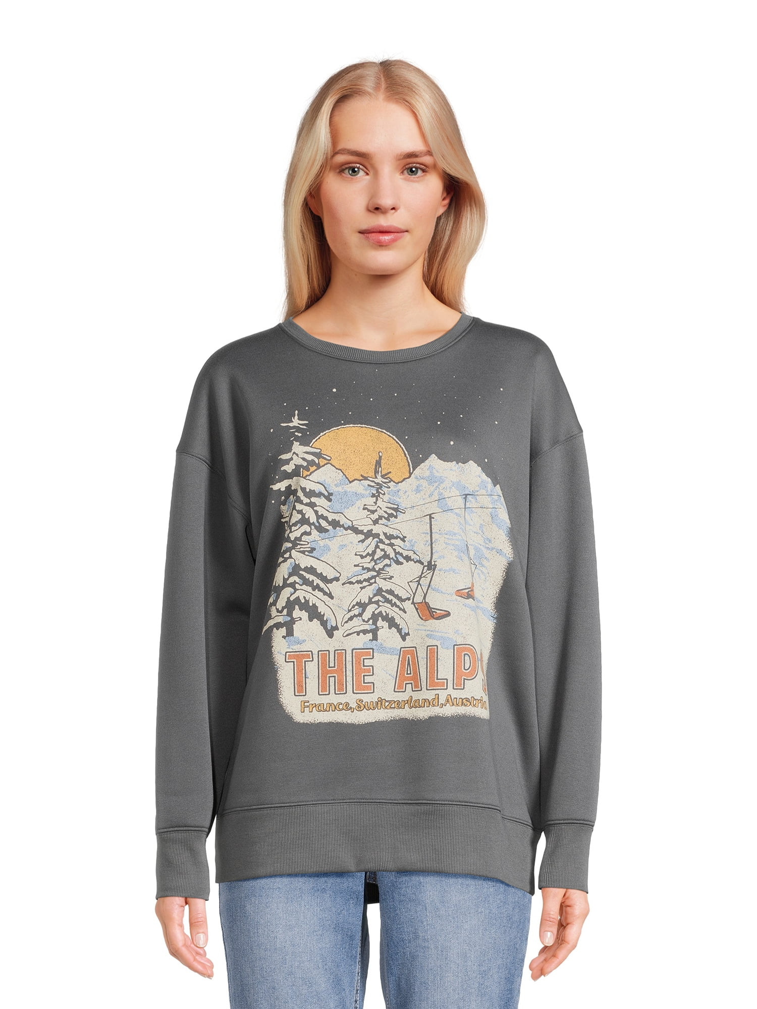 Time and Tru Women's Destination Graphic Sweatshirt with Long Sleeves, Sizes S-XXXL | Walmart (US)