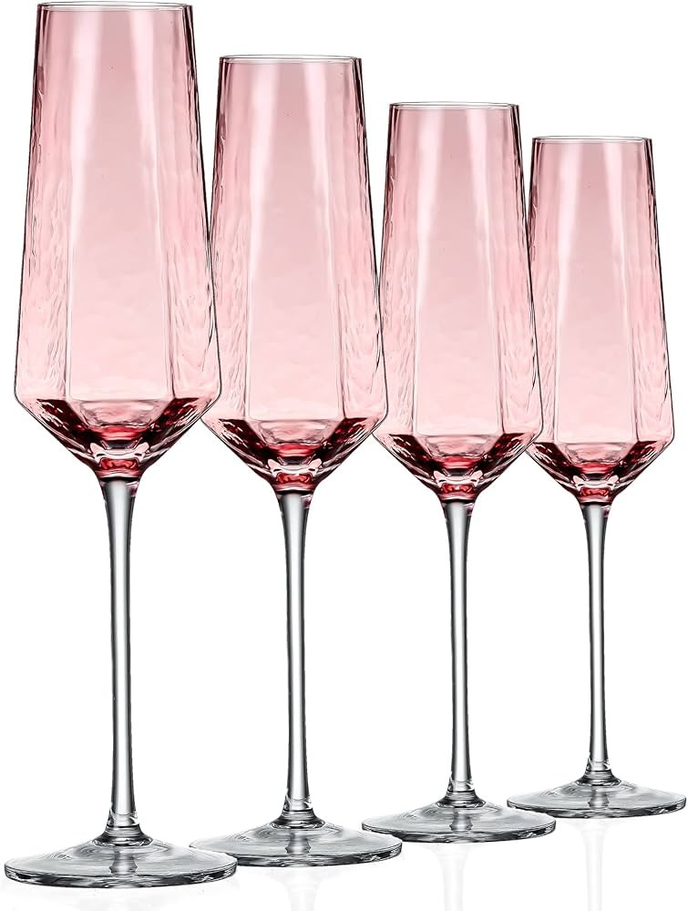 Crystal Champagne Flutes 8Oz Pink Wedding Champagne Glasses Classy Champagne Flutes Elegant Flute... | Amazon (US)