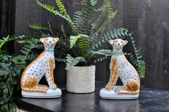 Pair of Ceramic Sitting Leopard Figures Kitsch Decor | Etsy | Etsy (US)
