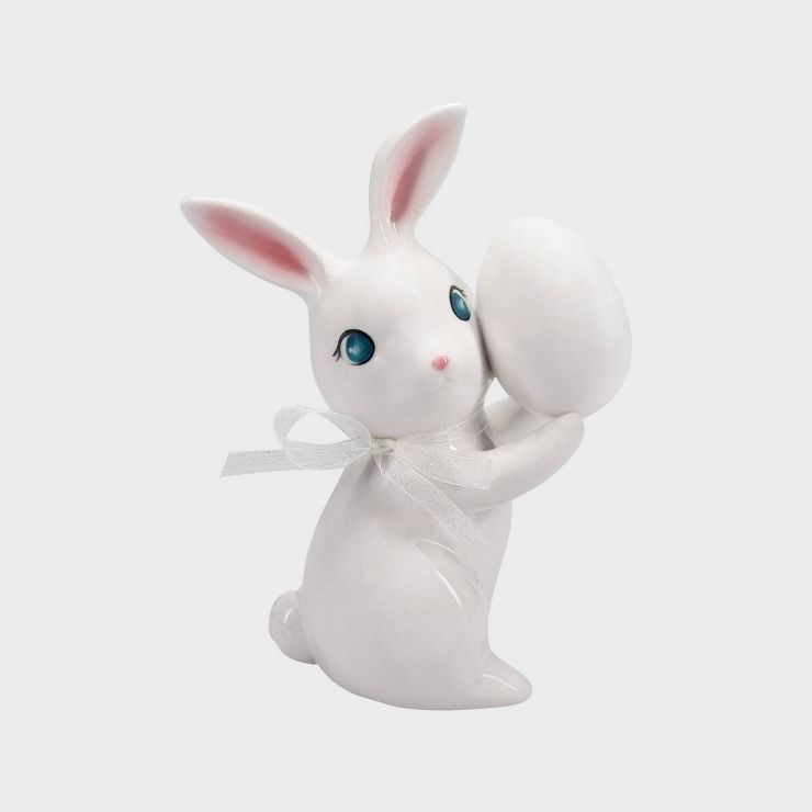6.6" Ceramic Easter Bunny Decorative Figurine with Egg - Spritz™ | Target