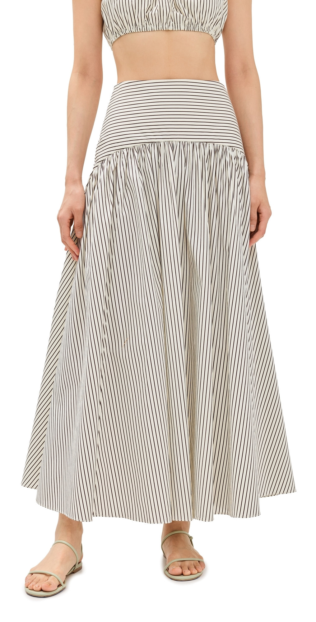 STAUD Procida Skirt Ivory/Dark Oak Micro Stripe 16 | Shopbop
