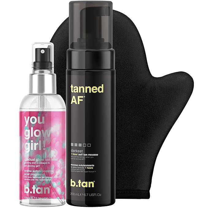 b.tan + Glow Self Tanner Bundle | Tanned AF Self Tan Mousse for Fastest, Darkest Tan with You Glo... | Amazon (US)