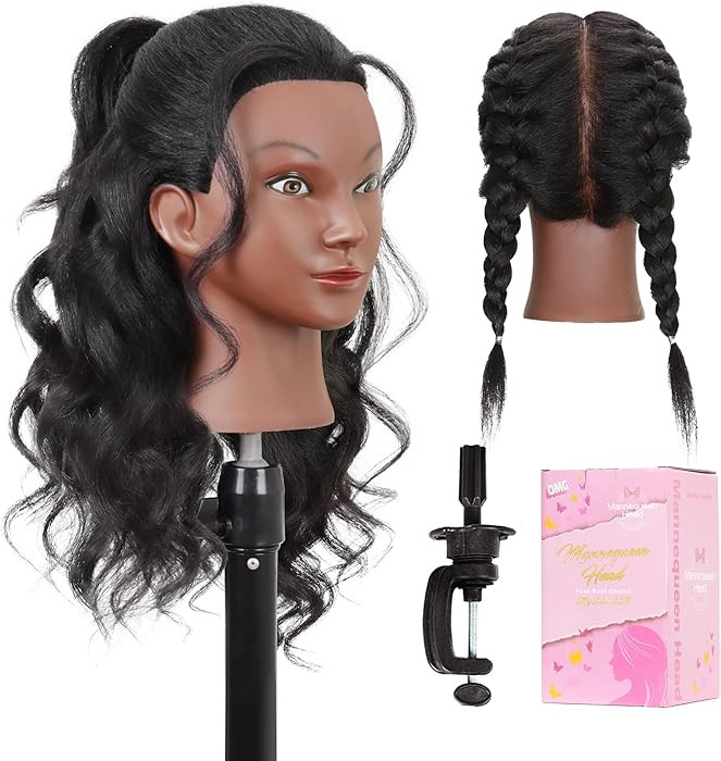 Mannequin Head with Human Hair 16" Cosmetology Manikin Doll Head 100% Real Human Hair for Styling... | Amazon (US)