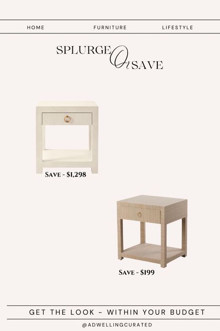 Splurge or save. Serena and lily dupe. Nightstand. Linen nightstand.
