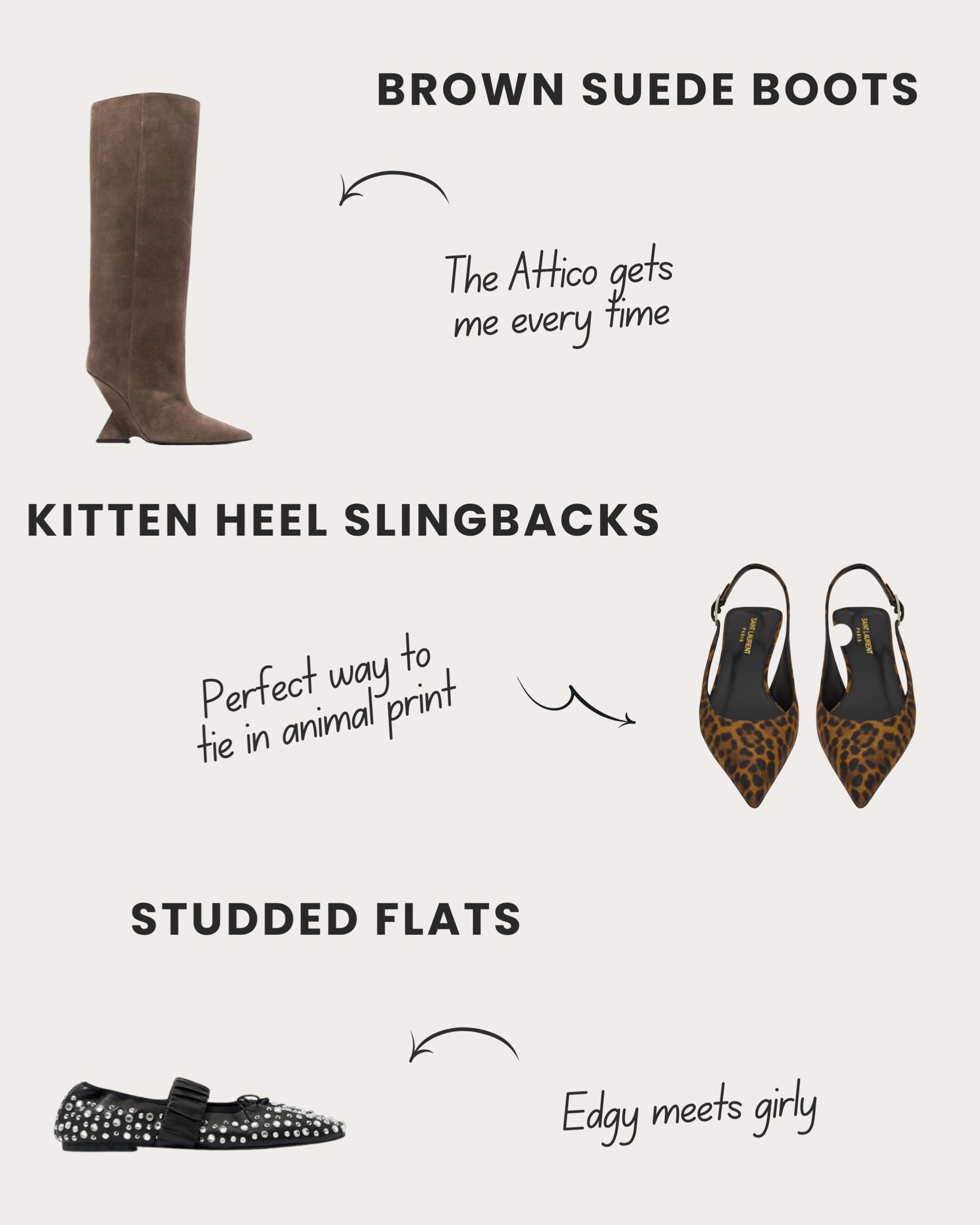 Affordable options for some of my favorite fall shoes. Brown suede boots, leopard slingbacks and studded flats. 



#LTKFindsUnder100 #LTKSeasonal #LTKShoeCrush