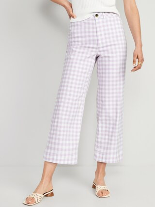 High-Waisted Cropped Wide-Leg Gingham Chino Pants for Women | Old Navy (US)