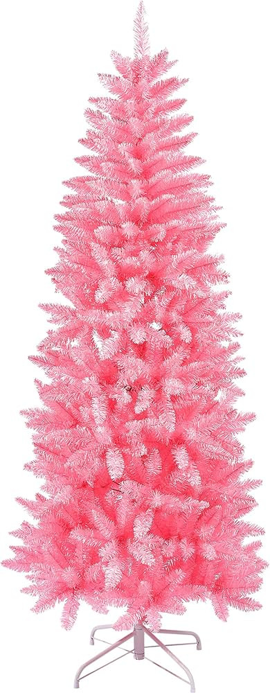 6ft Artificial Christmas Tree for Home, Office, Party Decoration with Metal Foldable Stand, Easy Assembly, Foldable Base-Pink Pencil Christmas Tree | Amazon (US)