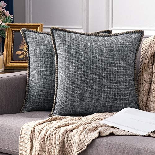 MIULEE Pack of 2 Decorative Throw Pillow Covers Farmhouse Modern Trimmed Cord Linen Burlap Cushion C | Amazon (US)